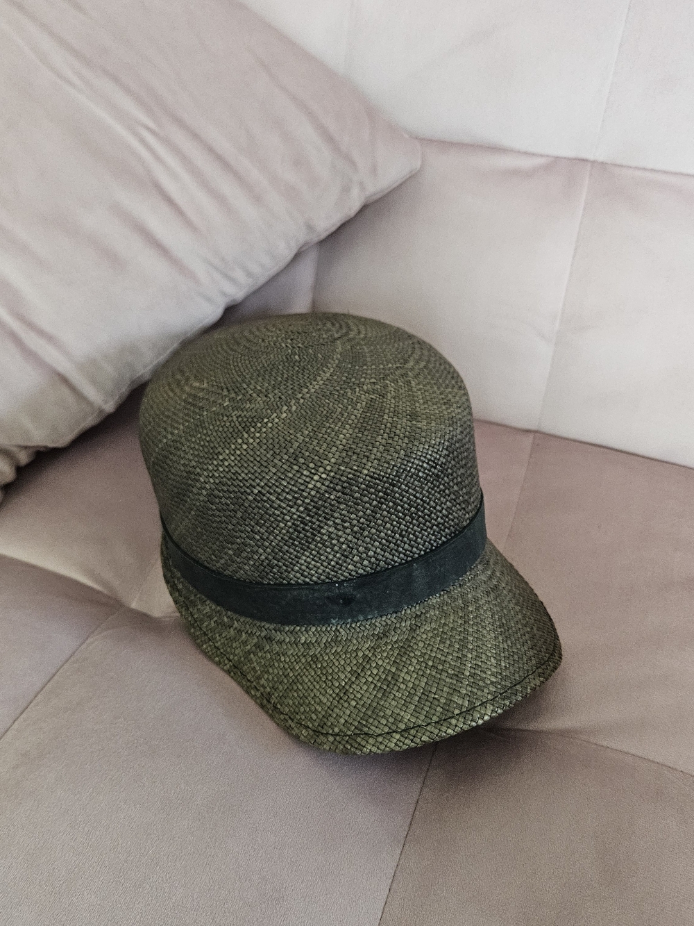 Janessa Leone Dark Brown Woven Straw Cap Size L